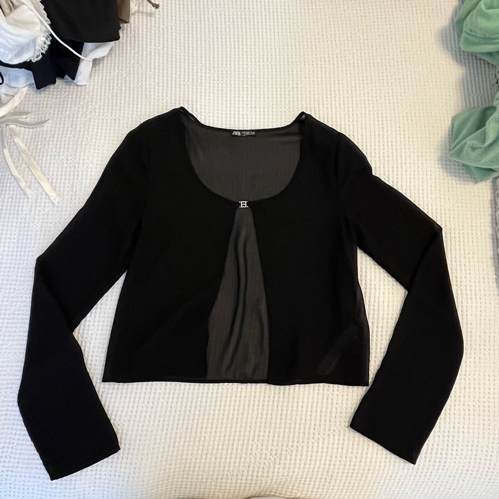 Black Zara blouse with gem detail